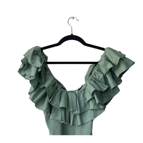 Zara Forest Fairy Bodysuit Size M Ruffle Coquette Feminine Dainty Festival Green - Picture 6 of 12